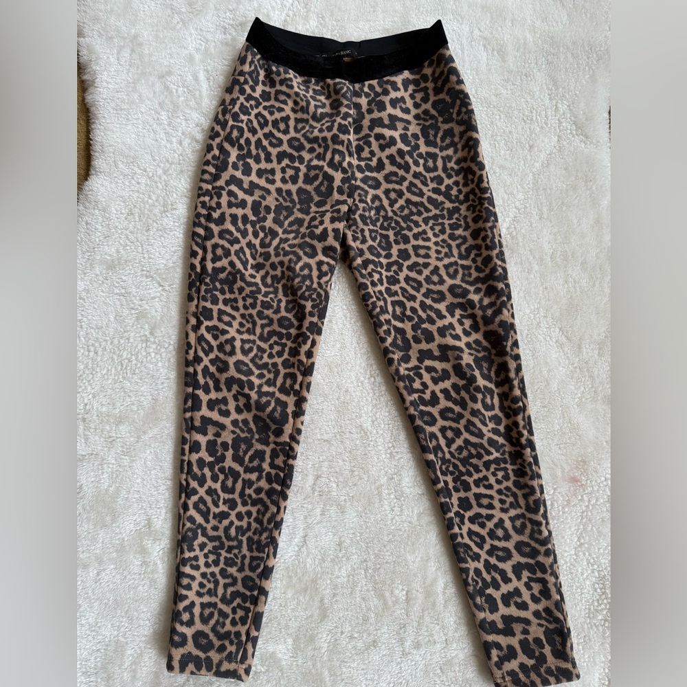 Leopard Print Leggings with Black Waistband